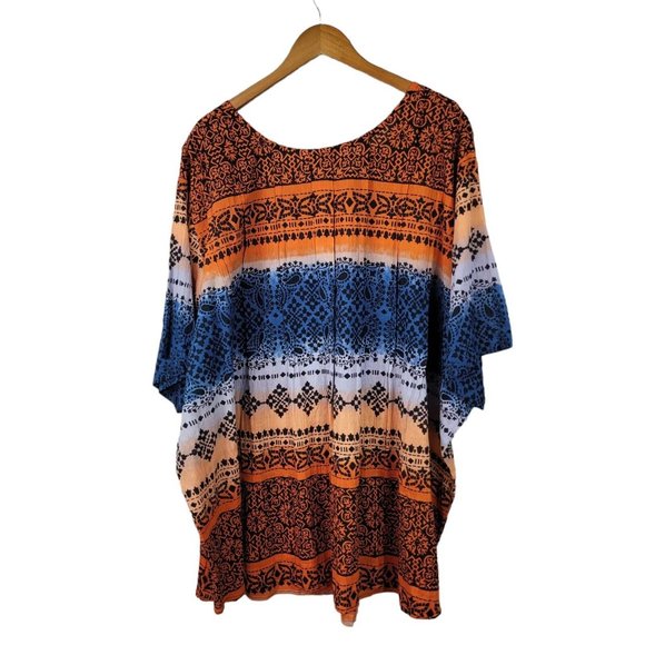NEW Roamans Peasant Top Plus Size 5X boho Romantic Orange Blue Geometric Crinkle - Picture 4 of 5